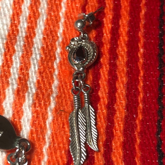 Rhinestone and Feather Earrings - Picture 3 of 4